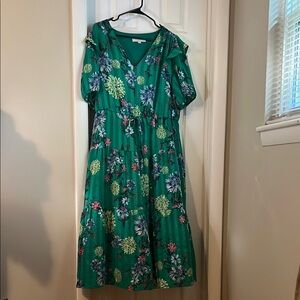 LOFT Green Flutter Sleeve Midi Sundress
